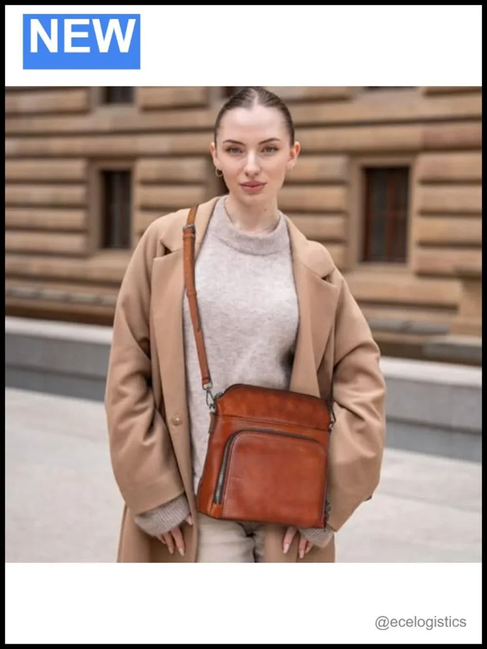 Genuine Leather Crossbody Bag with Built-in Wallet, Adjustable Straps